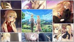 Sleeping brown blondes pajamas long hair blue eyes short hair 