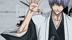 Smiling closed eyes bleach ichimaru gin waving silver hair 