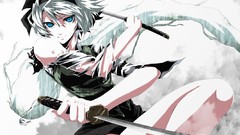 Smiling white hair action