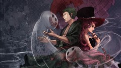 Smoke ghost hats pink hair flute green hair One Piece (anime) 