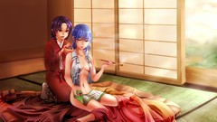 Smoke socks navel blanket beds sitting houses pipes blue hair 