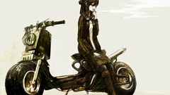 Smoke tires Scooters motor drawings smoking long hair anime 