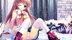 Snow Anime brown gloves long hair boots underwear panties 