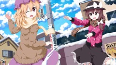 Snow blondes scarfs brown eyes wink touhou usami renko