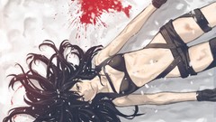 Snow blood long hair anime girls lying down kyoko