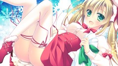 Snow Christmas dress blush long hair green eyes green hair 