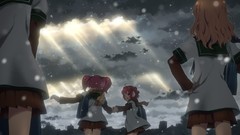 Snow clouds red eyes blondes skirts scarfs pink hair school 