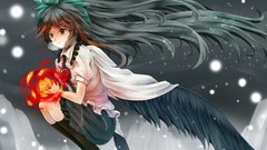 Snow fire wings bows skirts long hair boots brown eyes 