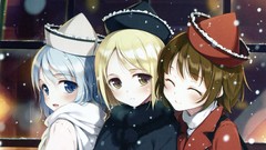 Snow hats blondes blush blue hair closed eyes brunettes short 