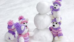Snow Holidays Christmas Puppies snowman yarn