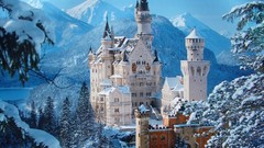 Snow Mountains castle Neuschwanstein Castle retreat snow 