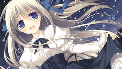 Snow night dress blondes blush long hair anime girls blue eyes 