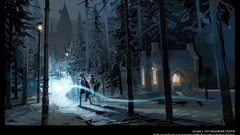 Snow night harry potter forests concept art Hogwarts artwork 