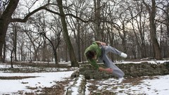Snow parkour flip freerunning