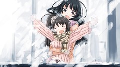 Snow scarfs anime girls black hair black eyes abe kanari