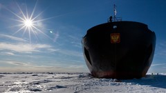 Snow sun ice ships Russians icebreaker ships