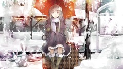 Snow Umbrellas gloves suitcase outdoors scarfs long hair anime 