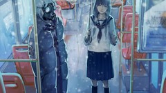 Snow Umbrellas white hair seats coat schoolgirls pants skirts 