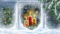 Snow window panes Candles