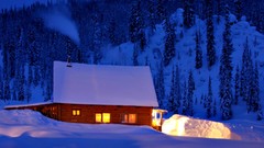 Snow winter blue clouds white evening House cottage houses