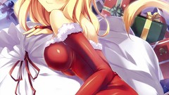 Snow winter Christmas blondes anime girls green eyes nekomimi 