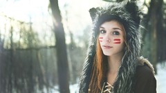 Snow winter cold woman dreadlocks redheads pierced nose fur hats