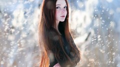 Snow winter cold woman freckles redheads Lina Pegushina