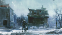 Snow winter Dogs apocalyptic abandoned house post-apocalyptic