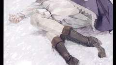 Snow winter dress hats outdoors anime girls boots blue eyes 