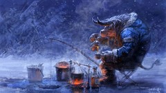 Snow winter fishing world of warcraft artwork Tauren video 