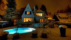 Snow winter houses backyard swimming pools