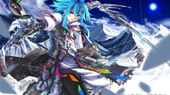 Snow winter Mountains clouds moon weapons dress hats armor red 