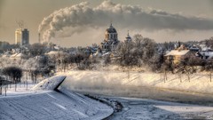 Snow winter smoke cityscapes chimney