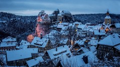 Snow winter switzerland saxony cityscapes forests hohnstein