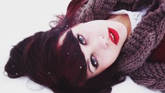 Snow winter woman dolls scarfs blue eyes red lipstick redheads 