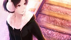 Snow woman jackets anime girls blue eyes yrnp