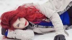 Snow woman jackets blue eyes Red Hat