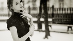 Snow woman monochrome outdoors blondes models Olesya Kharitonova