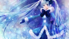 Snowflakes snow winter blue gloves coat bows skirts blue hair 