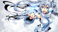 Snowflakes winter tie skirts scarfs blue hair long hair anime 
