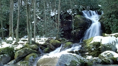 Snowy waterfall nature