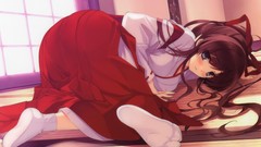 Socks bows blush long hair gray eyes anime girls indoors 