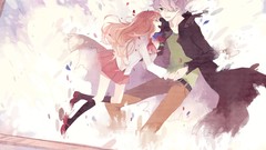 Socks skirts long hair closed eyes short hair open mouth purple 