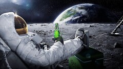 Space astronaut beer moon Earth advertisements Stars relaxation