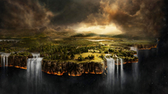 Space clouds landscape waterfall fantasy art Matte painting sky