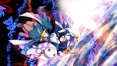 Space Stars Anime glasses navel blue hair long hair anime girls 