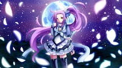 Space Stars moon pink hair long hair anime girls yellow eyes 