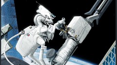 Space station alien solar panels outer space artwork