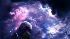 Space sun blue planets outer space digital art Earthbound Other 