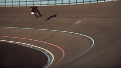 Sports Men Skateboarding half pipe